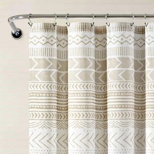 NWT Hygge Geo Shower Curtain Taupe/White - Lush Decor